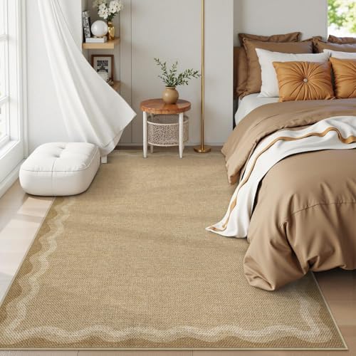 LIVEBOX Scalloped Washable Outdoor 5x7 Rug, Easy Jute Tan Rug for Living Room, Indoor Geometric Rug for Bedroom, Farmhouse Rugs Dining Room Mat Modern Carpet Area Rug for Patio Home Office Decor - Image 3