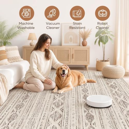 Nakagishi Boho 8x10 Area Rug Living Room Rugs Machine Washable Dark Brown - Image 3