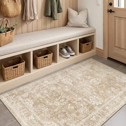 Madane 3x4 Area Rugs for Entryway, Washable Neutral Soft Rugs Beige/Brown - Image 2