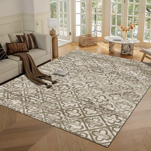 RUGSURE Washable Area Rugs, 5' x 7' - 1/6 Thick - Stain & Water Resistant Non-Slip - Perfect Resistant Rug for Living Room, Bedroom, Nursery, Pet & Child Friendly, Vibrant Colors Rugs, Brown by RUGSURE