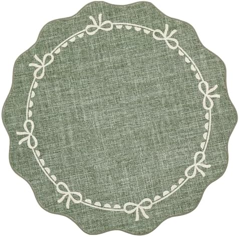 GarveeHome 4ft Round Rugs Washable Scalloped Bow Rug for Bedroom, Green - Image 4