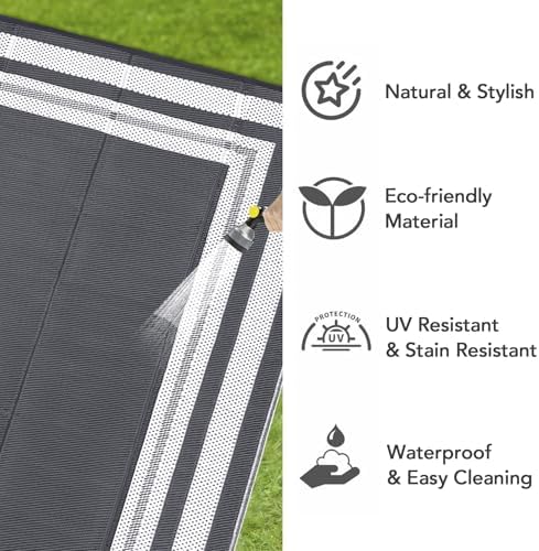 GAOMON Outdoor Rug 10x14 Large Rug Outdoor Plastic Straw Rugs Easy Clean Waterproof Reversible Mat Lightweight Camping Rugs for Patio Porch RV Backyard Pool Deck Picnic Beach Trailer Border-Grey/White - Image 4