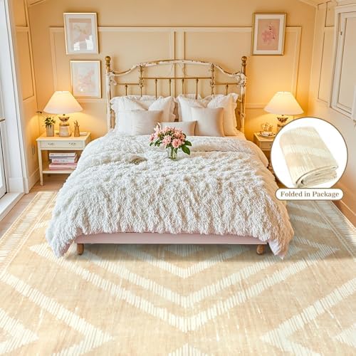Boho Washable Area Rugs 6x9ft for Living Room, Beige Cream Thin Bedroom Rugs Non Slip, Modern Trellis Soft Kids Nusery Floor Carpets for Dining Room Playroom Home Office Decor - Image 5