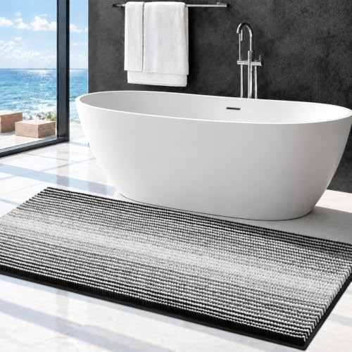 BSICPRO Large Bathroom Rugs Runner, 22x60 Striped Bath Mats, Black by BSICPRO
