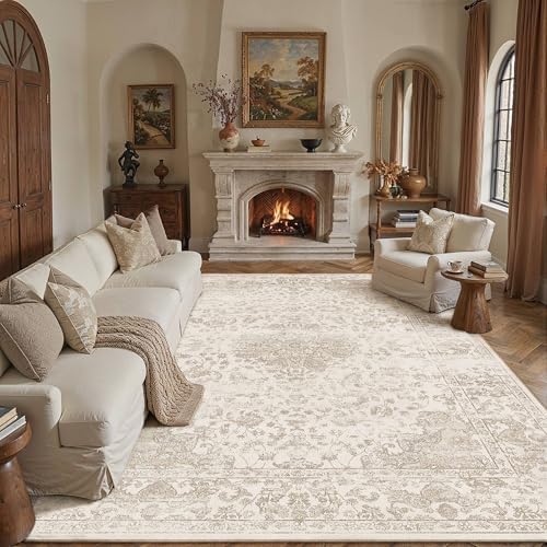 HUGEAR Light Brown 8x10 Area Rug Washable for Living Room by HUGEAR