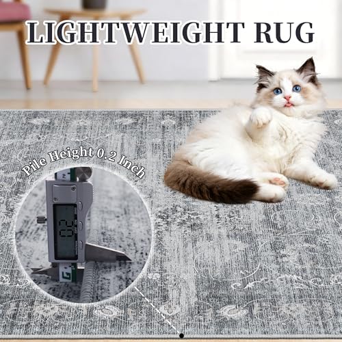 Washable Rugs 5x7 Gray,Non Slip Vintage Area Rug for Living Room - Image 6
