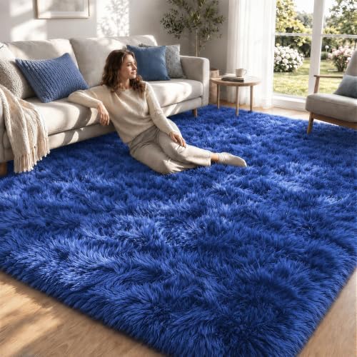 9x12 Area Rugs for Living Room: Soft Blue Fluffy Rug Shag Washable Rug Plush Fuzzy Indoor Carpet for Bedroom Nursery Playroom Girls Boys Kids Room (Blue, 9'x12') by ZomfyRugs