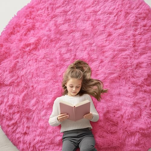 OLANLY Hot Pink Round Rugs for Bedroom - Machine Washable, 7 ft Circle Area Rugs for Living Room, Soft and Fluffy Shaggy Carpet for Teen Girls and Boys, Nursery Rooms, Dorms, Home Decor Aesthetic by OLANLY