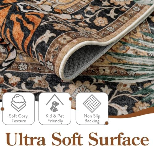 Moynesa Boho Tiger 5ft Round Area Rug, Washable Vintage Living Room Rug - Image 2