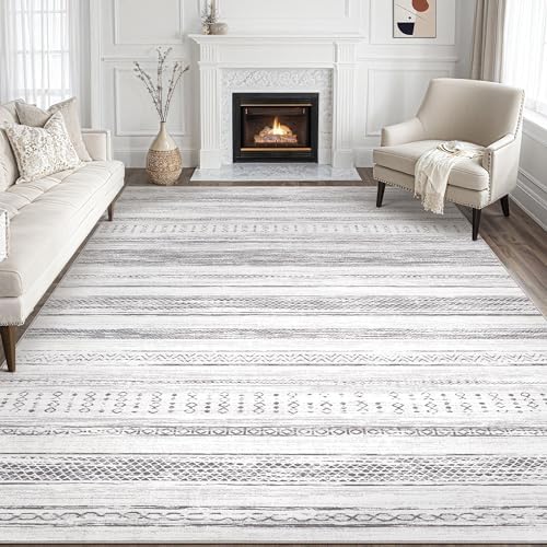 Tortania Area Rug Living Room Rugs - 8x10 Washable Large Soft Neutral Boho Moroccan Bohemian Farmhouse Rug Indoor Floor Carpet for Bedroom Under Dining Table Home Office Decor - Light Grey by Tortania