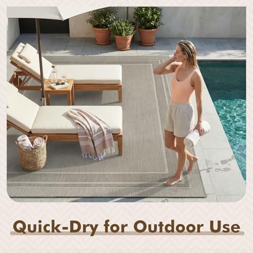 MontVoo-Outdoor Rug-Patio Rug 8x10 ft Polypropylene Indoor Outdoor Rugs Outdoor Carpet for Patio Deck Balcony Porch, Textured Weave, Durable for High Traffic, Fade-Resistant, Modern Silver Grey - Image 6
