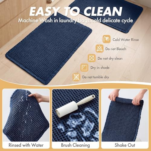 MIULEE Set of 2 Waffle Bathroom Rugs Navy Blue Bath Mat 17"x24"+17"x48" - Image 6
