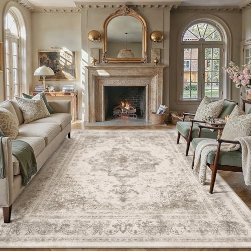 PureCozy Beige Area Rug 6x9 Vintage Farmhouse Floral by PureCozy