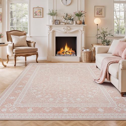 Lessymo Washable Area Rug 5 x 7 for Living Room, Soft Bedroom Rug, Pink by Lessymo