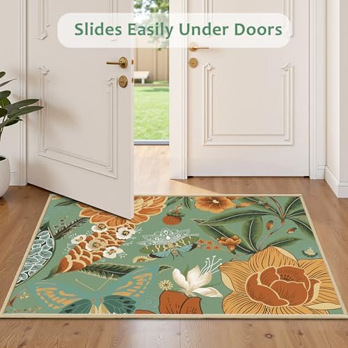 Tyrot Sage Green Boho Floral 2x3 Washable Kitchen & Entryway Rug Ultra-Thin Flat Woven Low Pile Botanical Butterfly Area Rug Non-Slip Indoor Door Mat for Bathroom Bedroom - Image 6