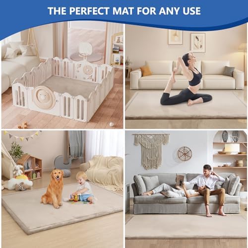 Baby Play Mat for Floor,1.3" Thick Memory Foam Tummy Time Mat for Toddlers,Infants,Kids,Water-Repellent Soft Nursery Rug,71"×79" Extra Large Non Slip for Crawling&Yoga,Tatami Style for Living Room(Beige) - Image 5