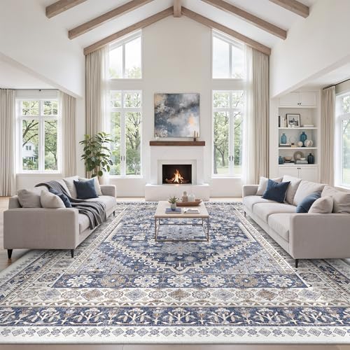 zesthome 10x14 Area Rugs for Living Room,Large Washable Rug,Blue by Zesthome