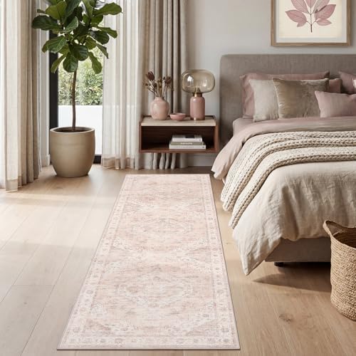 Garvee Pink Boho Washable 2x6 Runner Rug for Kitchen Hallways Entryway - Image 2