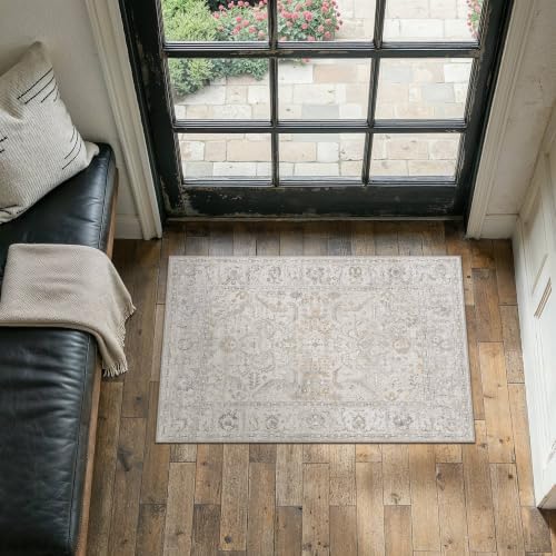 HUGEAR Entryway Rugs 2x3 Washable Rug Beige Grey by HUGEAR