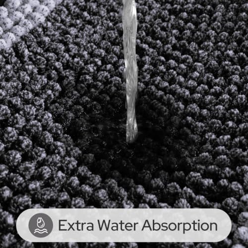 HOMEIDEAS Black Bathroom Rugs Sets 2 Piece Chenille, 20"x32"+17"x24" - Image 4