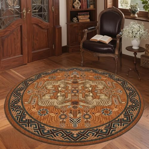 GarveeHome Tiger Round Area Rugs Boho Bedroom Non Slip Washable Vintage - Image 3