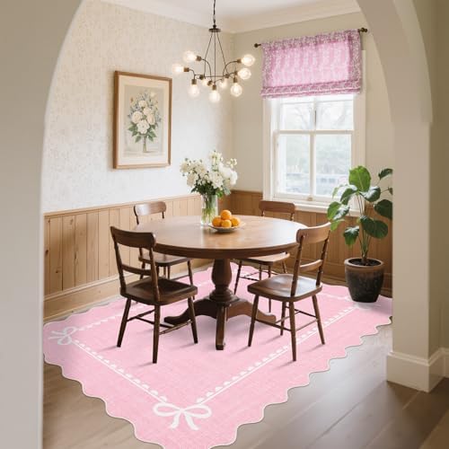 GarveeHome Scalloped Bow Rug 9x12 Washable Pink Rug for Bedroom Living Room - Image 3