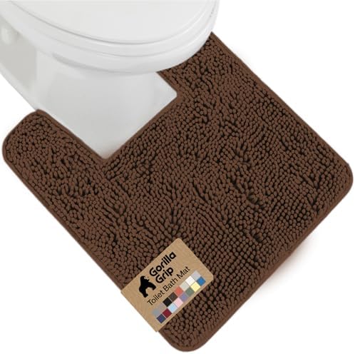 GORILLA GRIP Chenille Bath Rug Mat for Square Toilet Base, 24x19 Brown by GorillaGrip