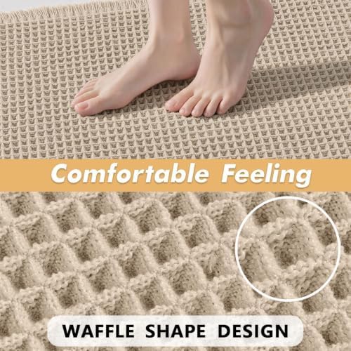 MIULEE Set of 2 Waffle Bathroom Rugs Boho Bath Mat Pale Beige 18x30 Inch - Image 5