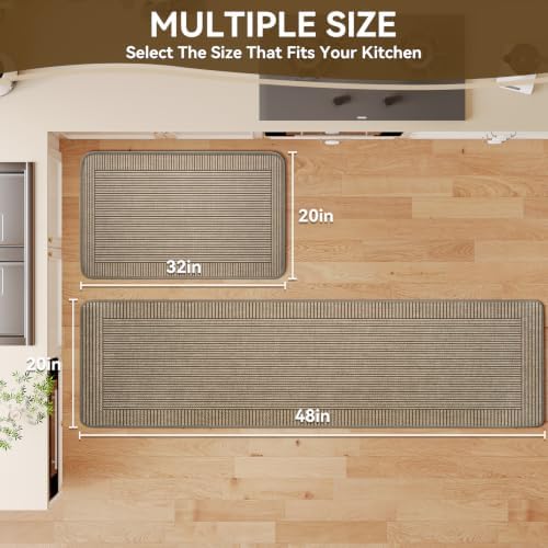 Kitchen Rugs Set of 2, Kitchen Mats for Floor,20x32+20x71 Brown - Image 2