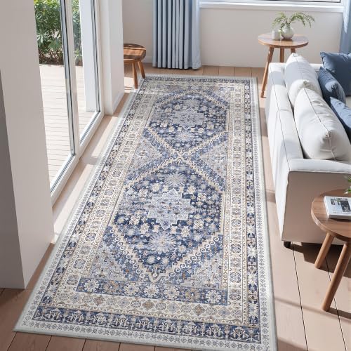 zesthome 3x8 Runner Rug Non Slip,Washable Hallway Runner Rug,Blue - Image 3