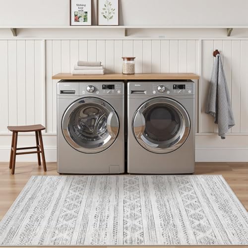 Tortania Area Rug Living Room Rugs - 3x5 Washable Soft Neutral Boho Moroccan Farmhouse Mat Indoor Floor Carpet for Bedroom Under Dining Table Home Office Decor - Ivory Gray - Image 4