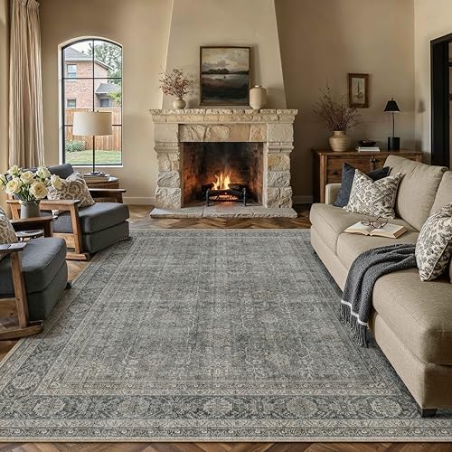 PureCozy Grey Brown Area Rug 8x10 Vintage Traditional Distressed by PureCozy