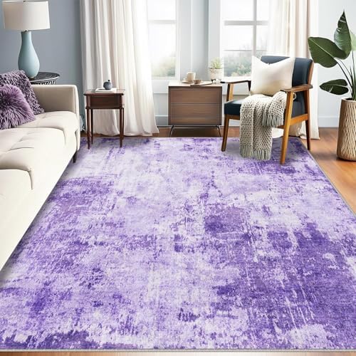 RELEANY Washable 9'x12' Abstract Area Rug for Living Room Purple by RELEANY