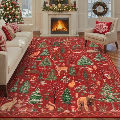 OJIA Christmas Area Rug 8x10 Red Animal Living Room Carpet Bedroom Rug by OJIA