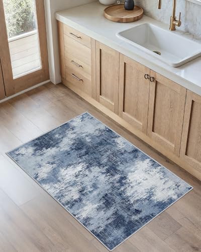 Amada 2x4 Modern Abstract Washable Area Rug for Entryway Dark Blue - Image 2