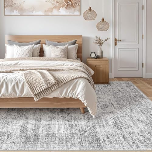 6x9 Area Rug for Living Room, Washable, Traditional, Distressed Grey - Image 6