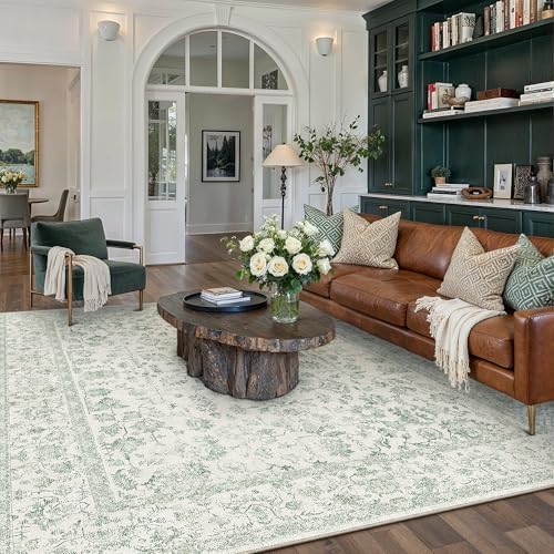 PureCozy 9x12 Green Area Rug Washable Non Slip Large Vintage Living Room by PureCozy