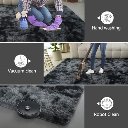 10X14 Large Area Rugs for Living Room Bedroom,Big Shag Rug for Bedroom Dorm,Soft Fluffy Indoor Carpet Plush Rugs for Living Room Home Decor(Mottling Black, 10X14 Feet) - Image 3
