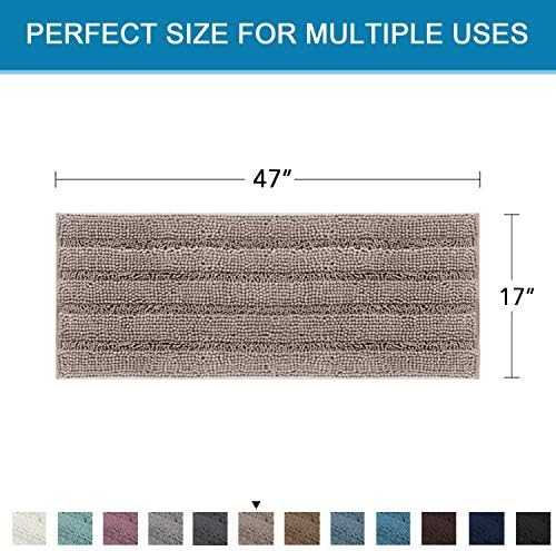 H.VERSAILTEX Bath Rugs for Bathroom Non Slip Bath Mats Extra Thick Chenille Striped Bath Rug Runners 47" x 17" Absorbent Fluffy Soft Shaggy Mats Dry Fast Plush Area Carpet for Bath Room - Taupe - Image 2