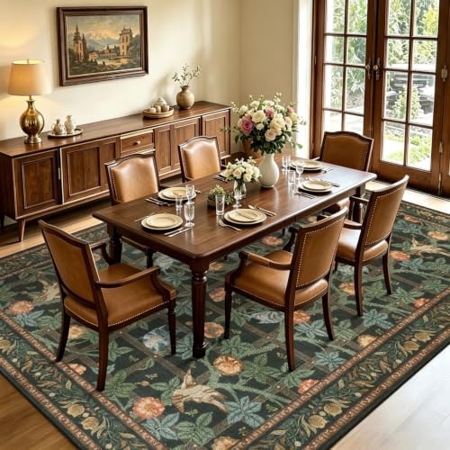 6x9 Area Rug, Dark Green Floral Boho Washable Rugs for Living Room Bedroom - Image 4