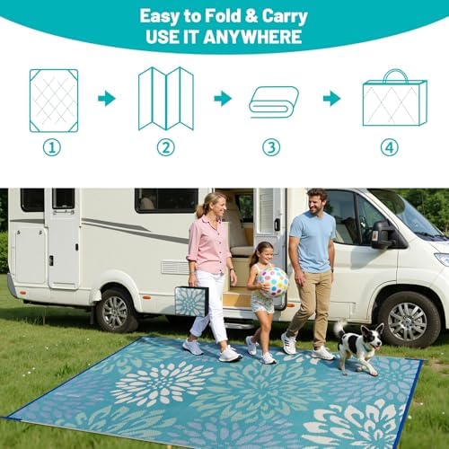 HEBE Waterproof Outdoor Rug 6'x9', Floral Reversible Plastic Patio Rug - Image 5