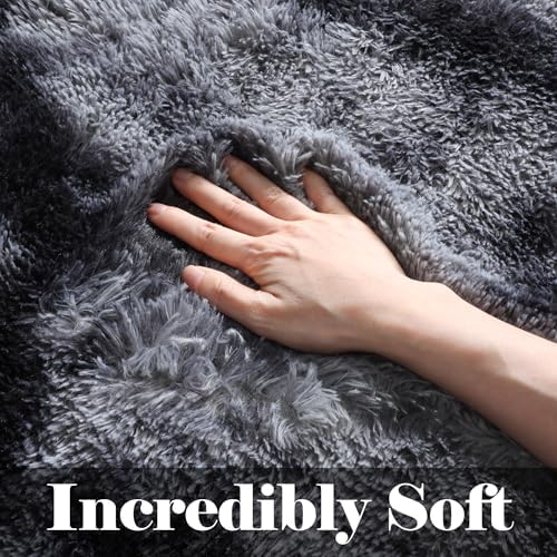 ONASAR 6x9 Area Rugs for Living Room Bedroom, Tie-Dyed Dark Grey Large Fluffy Bedside Throw Rug, Soft Plush Shaggy Fuzzy Floor Carpet for Nursery Kids Girls Boys Teen Dorm Home Decor - Image 3