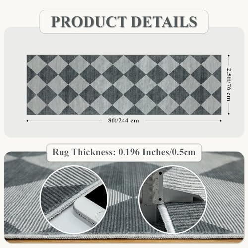 Beeiva Checkered Print Hallway Runner Rug 2.5x8, Ultra Thin Kitchen Runner Rugs Non Skid Washable 8ft, Moroccan Plaid Design Floor Carpet for Entryway Bedroom Bedroom, Gingham Geometric Home Decor - Image 5