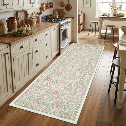 GarveeHome Pink Green Beige Floral Washable 2x3 Rug for Entryway Door Mat - Image 4