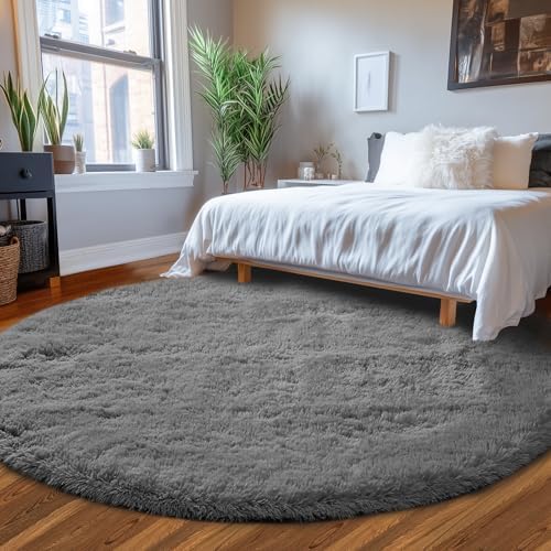 Topmaxcs Grey Round Fluffy Rug 8Ft: Shag Circle Living Room Rugs - Image 2