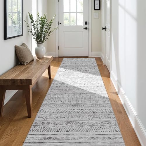 Ksrau 3x10 Runner Rug Washable Moroccan: Non Slip Hallway Floor Mat Grey by Ksrau