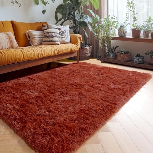 Amdrebio Terracotta Furry Small Area Rug 3x5 for Kids Bedroom Living Room - Image 5