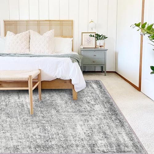 CHAMPLANT Area Rug 4x6 Washable Rug Gray Vintage Traditional Floor Cover Foldable Thin Retro Accent Indoor Distressed Non Slip Carpet Floral Print Mat Bedroom Living Room Bathroom - Image 2
