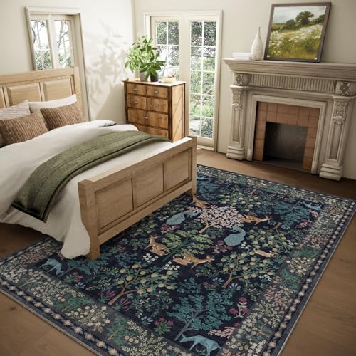 9x12 Area Rugs for Living Room: Washable Bedroom Rug Vintage Area Rug Stain Resistant Non Slip Low Pile Lightweight Soft Carpets for Living Room Dining Room Kitchen Nursery Kids Room Farmhouse Indoor - Image 2