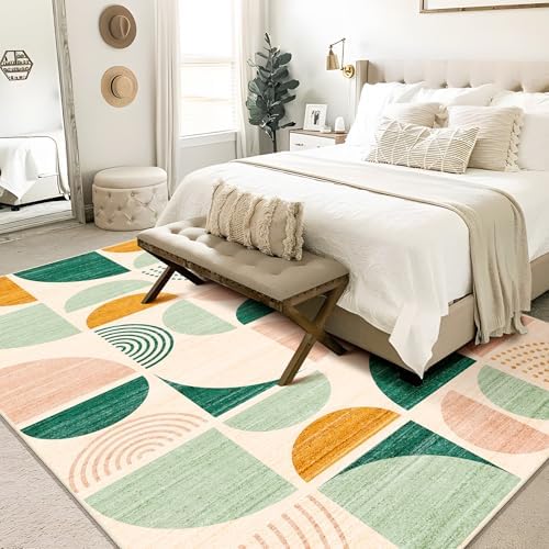 MUJOO Green Rug Boho Washable,6x9 Area Rugs Non Slip Modern Abstract Large - Image 2